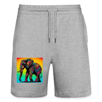 Elefant - Stanley/Stella Unisex Bio Joggingshorts Trainer  - Grau meliert - Vorne - Nik (191cm) & Marisol (170cm)