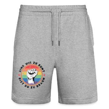 ZEICHEN SETZEN GEGEN RECHTS - Stanley/Stella Unisex Bio Joggingshorts Trainer  - Grau meliert - Vorne - Nik (191cm) & Marisol (170cm)