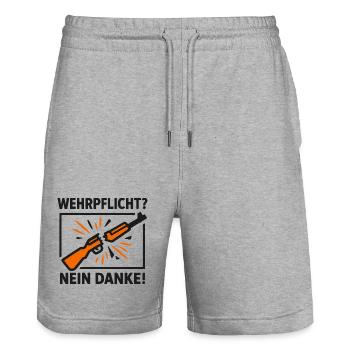 Conscription non merci – Objection de conscience - Short de jogging bio TRAINER Stanley/Stella unisexe - gris chiné - Devant - Nik (191cm) & Marisol (170cm)