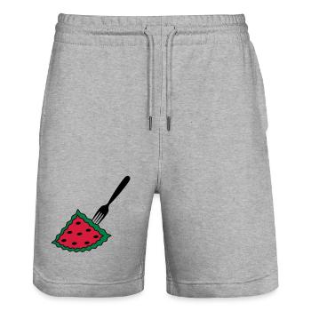 Melon avec fourchette - Short de jogging bio TRAINER Stanley/Stella unisexe - gris chiné - Devant - Nik (191cm) & Marisol (170cm)