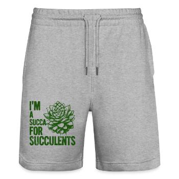 Ich bin ein Sukka für Sukkulenten - Stanley/Stella Unisex Bio Joggingshorts Trainer  - Grau meliert - Vorne - Nik (191cm) & Marisol (170cm)