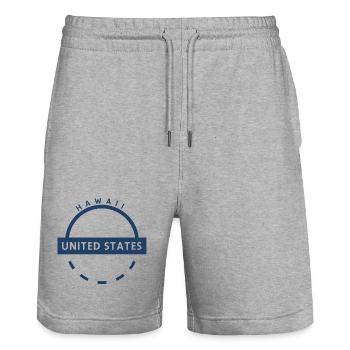 Hawaii USA emblem - Stanley/Stella Trainer Unisex Organic Jogging Shorts - heather grey - Front - Nik (191cm) & Marisol (170cm)