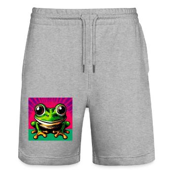 frog - Stanley/Stella Trainer Unisex Organic Jogging Shorts - heather grey - Front - Nik (191cm) & Marisol (170cm)