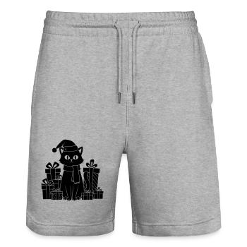 Weihnachtskatze zwischen Geschenken - Stanley/Stella Unisex Bio Joggingshorts Trainer  - Grau meliert - Vorne - Nik (191cm) & Marisol (170cm)