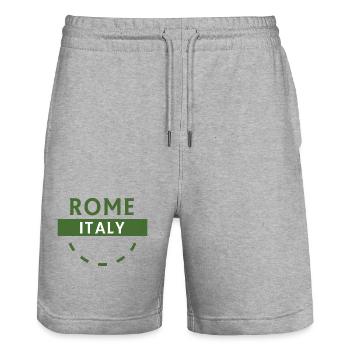 Rome Italia Green Emblem - Stanley/Stella Trainer Unisex Organic Jogging Shorts - heather grey - Front - Nik (191cm) & Marisol (170cm)