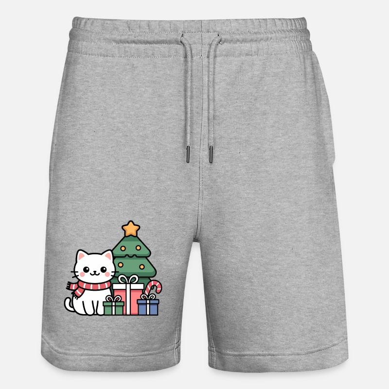 Kawaii Weihnachts Katze mit Geschenken - Stanley/Stella Unisex Bio Joggingshorts Trainer  - Grau meliert