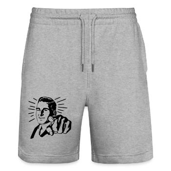 Pointing Man - Stanley/Stella Trainer Unisex Organic Jogging Shorts - heather grey - Front - Nik (191cm) & Marisol (170cm)
