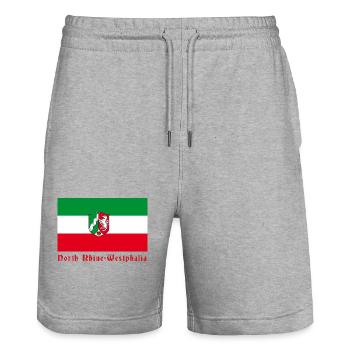 Drapeau de la Rhénanie-du-Nord-Westphalie avec armoiries - Short de jogging bio TRAINER Stanley/Stella unisexe - gris chiné - Devant - Nik (191cm) & Marisol (170cm)