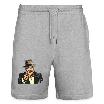Pointing Gangster in Fedora - Stanley/Stella Trainer Unisex Organic Jogging Shorts - heather grey - Front - Nik (191cm) & Marisol (170cm)