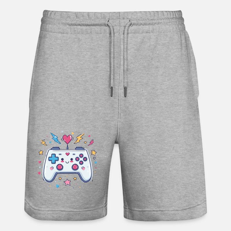 Heart Controller Doodle Pixel Pop - Stanley/Stella Trainer Unisex Organic Jogging Shorts - heather grey