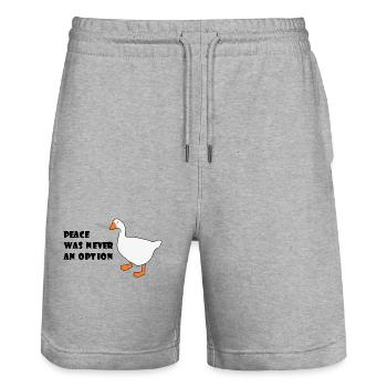 Goose – Peace Was Never an Option - Stanley/Stella Trainer Unisex Organic Jogging Shorts - heather grey - Front - Nik (191cm) & Marisol (170cm)