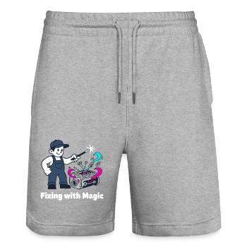 Sorts de tournevis magiques - Short de jogging bio TRAINER Stanley/Stella unisexe - gris chiné - Devant - Nik (191cm) & Marisol (170cm)