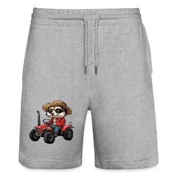 Meerkat Tractor Farmer - Stanley/Stella Trainer Unisex Organic Jogging Shorts - heather grey - Front - Nik (191cm) & Marisol (170cm)