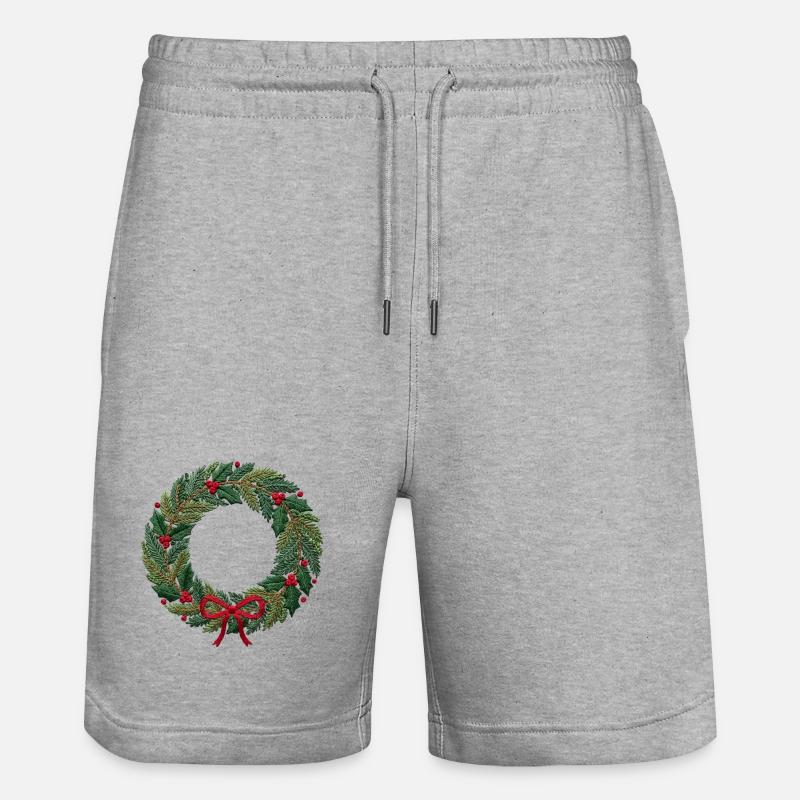 Couronne de Noël brodée, scalable (imprimée) - Short de jogging bio TRAINER Stanley/Stella unisexe - gris chiné
