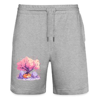 Schlaffuchs unter Kirschbaum - Stanley/Stella Unisex Bio Joggingshorts Trainer  - Grau meliert - Vorne - Nik (191cm) & Marisol (170cm)