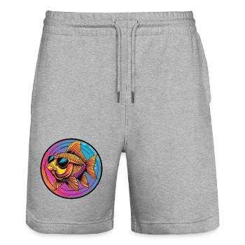 Goldfisch mit Sonnenbrille - Stanley/Stella Unisex Bio Joggingshorts Trainer  - Grau meliert - Vorne - Nik (191cm) & Marisol (170cm)