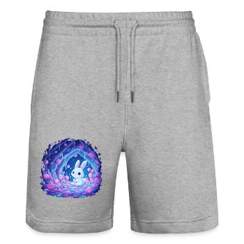 Moonlight Rabbit in the Rose Forest - Stanley/Stella Trainer Unisex Organic Jogging Shorts - heather grey - Front - Nik (191cm) & Marisol (170cm)