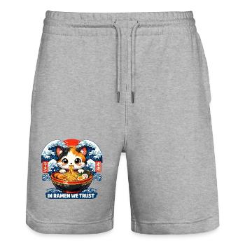 I need ramen - Stanley/Stella Trainer Unisex Organic Jogging Shorts - heather grey - Front - Nik (191cm) & Marisol (170cm)