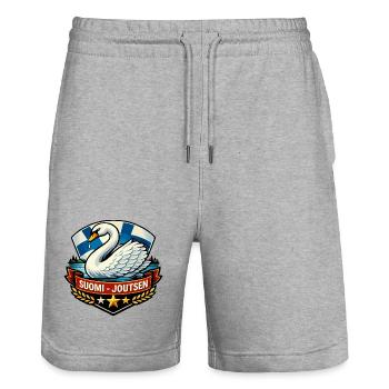 Suomi – Joutsen - Stanley/Stella Unisex Bio Joggingshorts Trainer  - Grau meliert - Vorne - Nik (191cm) & Marisol (170cm)