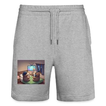 Paresseux Gamer Nocturne - Short de jogging bio TRAINER Stanley/Stella unisexe - gris chiné - Devant - Nik (191cm) & Marisol (170cm)