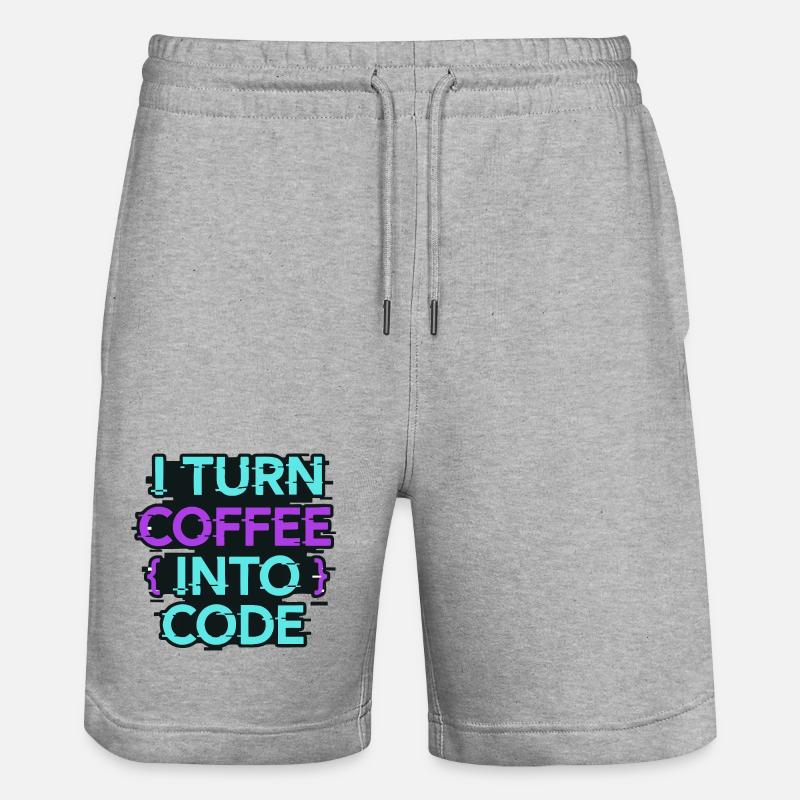 I Turn Coffee Into Code - Stanley/Stella Trainer Unisex Organic Jogging Shorts - heather grey