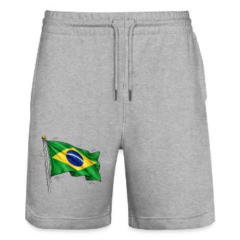 Brazil Flag - Stanley/Stella Trainer Unisex Organic Jogging Shorts - heather grey - Front - Nik (191cm) & Marisol (170cm)