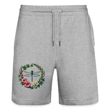 Cadre de couronne florale en forme de libellule - Short de jogging bio TRAINER Stanley/Stella unisexe - gris chiné - Devant - Nik (191cm) & Marisol (170cm)