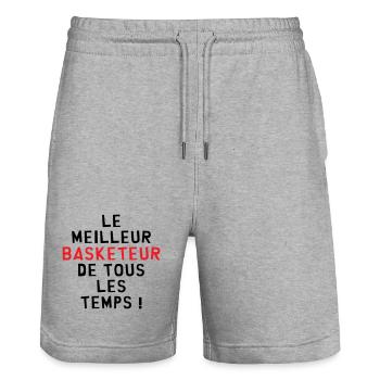 basket meilleur basketteur - Short de jogging bio TRAINER Stanley/Stella unisexe - gris chiné - Devant - Nik (191cm) & Marisol (170cm)