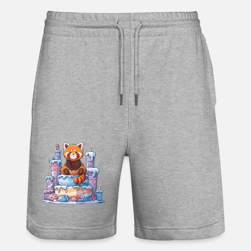 Roter Panda auf Eis-Torte - Stanley/Stella Unisex Bio Joggingshorts Trainer  - Grau meliert