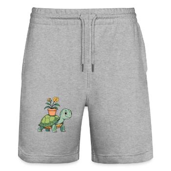 Petite tortue avec pot - Short de jogging bio TRAINER Stanley/Stella unisexe - gris chiné - Devant - Nik (191cm) & Marisol (170cm)