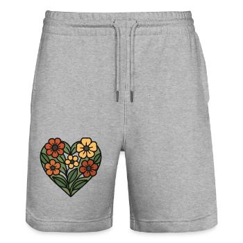 Floral Pattern Heart - Stanley/Stella Trainer Unisex Organic Jogging Shorts - heather grey - Front - Nik (191cm) & Marisol (170cm)
