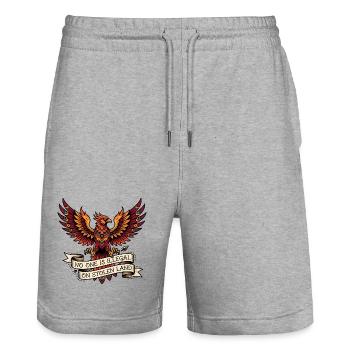 No one is illegal on stolen land - Stanley/Stella Trainer Unisex Organic Jogging Shorts - heather grey - Front - Nik (191cm) & Marisol (170cm)