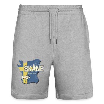 Skane Sweden Province Map Vintage Souvenir - Stanley/Stella Trainer Unisex Organic Jogging Shorts - heather grey - Front - Nik (191cm) & Marisol (170cm)