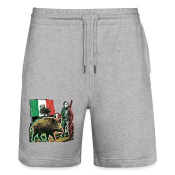 Wildschwein Jägerin Italien Flagge Italienisch - Stanley/Stella Unisex Bio Joggingshorts Trainer  - Grau meliert - Vorne - Nik (191cm) & Marisol (170cm)