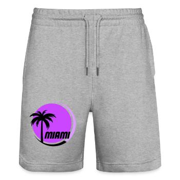 Miami Palm Trees Neon Retro - Stanley/Stella Trainer Unisex Organic Jogging Shorts - heather grey - Front - Nik (191cm) & Marisol (170cm)