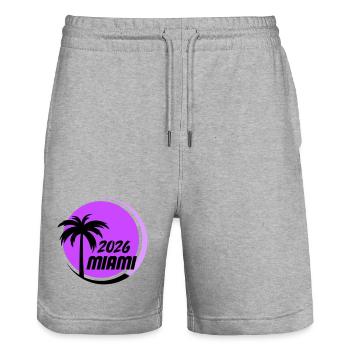 Miami  Palmen Neon Logo - Stanley/Stella Unisex Bio Joggingshorts Trainer  - Grau meliert - Vorne - Nik (191cm) & Marisol (170cm)