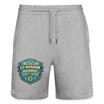 Ich repariere, was andere kaputt gucken - Stanley/Stella Unisex Bio Joggingshorts Trainer  - Grau meliert - Vorne - Nik (191cm) & Marisol (170cm)