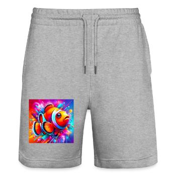 Clownfish - Stanley/Stella Trainer Unisex Organic Jogging Shorts - heather grey - Front - Nik (191cm) & Marisol (170cm)