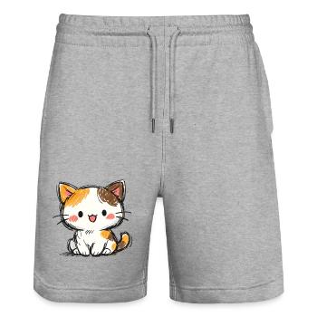 Kleines Glücks Kätzchen Cartoon - Stanley/Stella Unisex Bio Joggingshorts Trainer  - Grau meliert - Vorne - Nik (191cm) & Marisol (170cm)