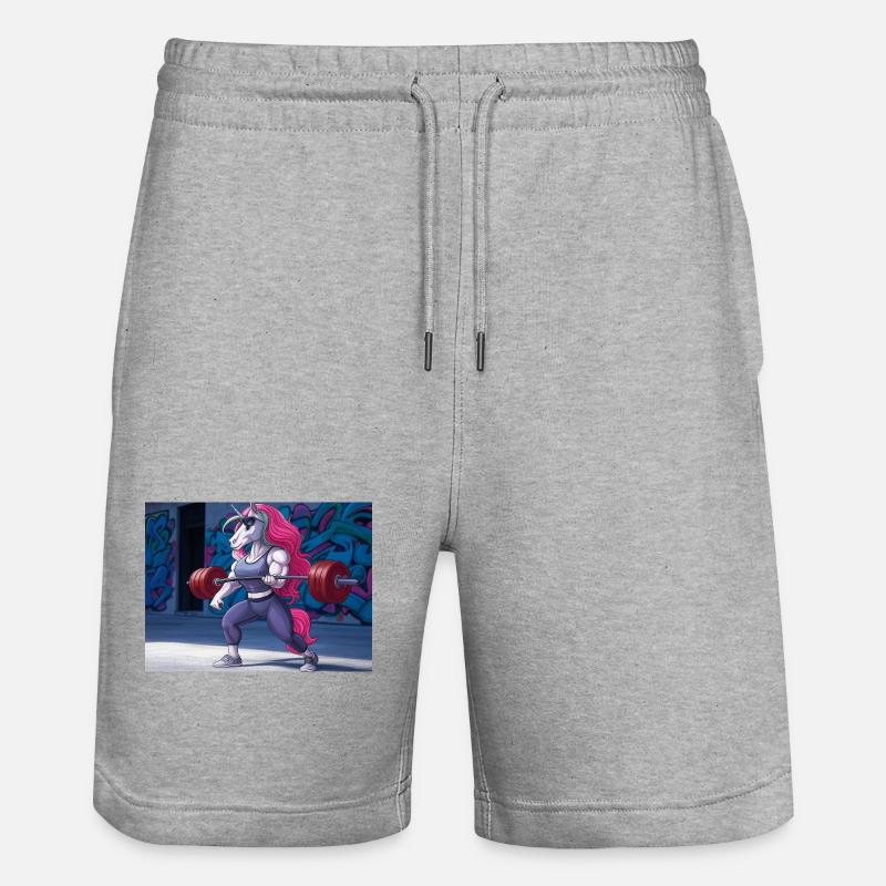 Kraftvolles Einhorn-Training - Stanley/Stella Unisex Bio Joggingshorts Trainer  - Grau meliert