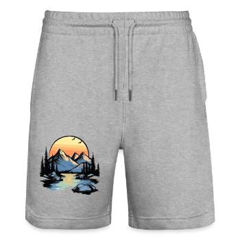 Montagnes Nature - Short de jogging bio TRAINER Stanley/Stella unisexe - gris chiné - Devant - Nik (191cm) & Marisol (170cm)