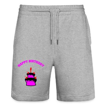 Autocollant de gâteau d’anniversaire au néon - Short de jogging bio TRAINER Stanley/Stella unisexe - gris chiné - Devant - Nik (191cm) & Marisol (170cm)