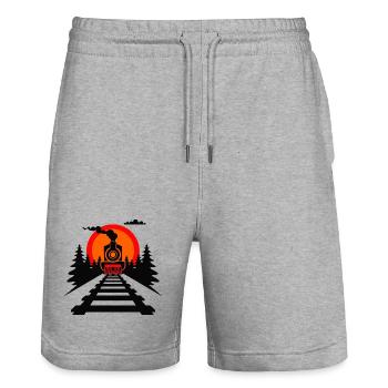 Railway Graphic - Stanley/Stella Trainer Unisex Organic Jogging Shorts - heather grey - Front - Nik (191cm) & Marisol (170cm)