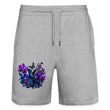 Kolibri im Orchideenreich - Stanley/Stella Unisex Bio Joggingshorts Trainer  - Grau meliert - Vorne - Nik (191cm) & Marisol (170cm)