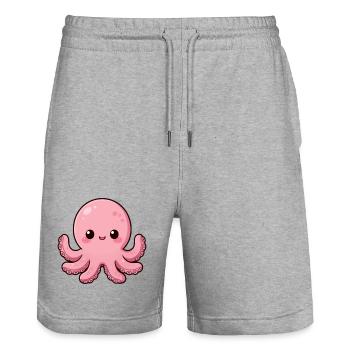 Tintenfisch Krake Kawaii Geschenk Sommer Urlaub - Stanley/Stella Unisex Bio Joggingshorts Trainer  - Grau meliert - Vorne - Nik (191cm) & Marisol (170cm)