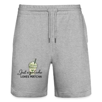 Only one girl loves matcha - Stanley/Stella Trainer Unisex Organic Jogging Shorts - heather grey - Front - Nik (191cm) & Marisol (170cm)