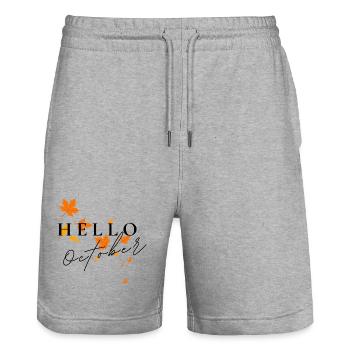 Bonjour octobre | Conception des feuilles d’automne - Short de jogging bio TRAINER Stanley/Stella unisexe - gris chiné - Devant - Nik (191cm) & Marisol (170cm)