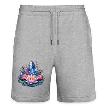 Fantasy du Lotus de Cristal - Short de jogging bio TRAINER Stanley/Stella unisexe - gris chiné - Devant - Nik (191cm) & Marisol (170cm)