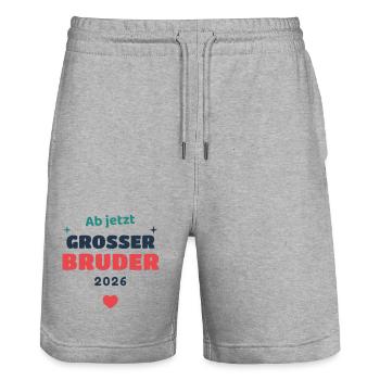 Einschulung 2026 Bruder - Schulkind Geschenk Schul - Stanley/Stella Unisex Bio Joggingshorts Trainer  - Grau meliert - Vorne - Nik (191cm) & Marisol (170cm)