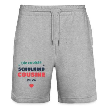 Einschulung 2026 Cousine - Schulkind Geschenk Schu - Stanley/Stella Unisex Bio Joggingshorts Trainer  - Grau meliert - Vorne - Nik (191cm) & Marisol (170cm)